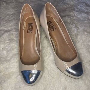 Cream and silver color block 4 intch heel